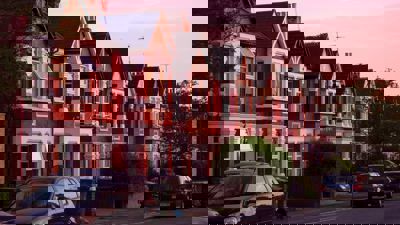 An english street at sunset